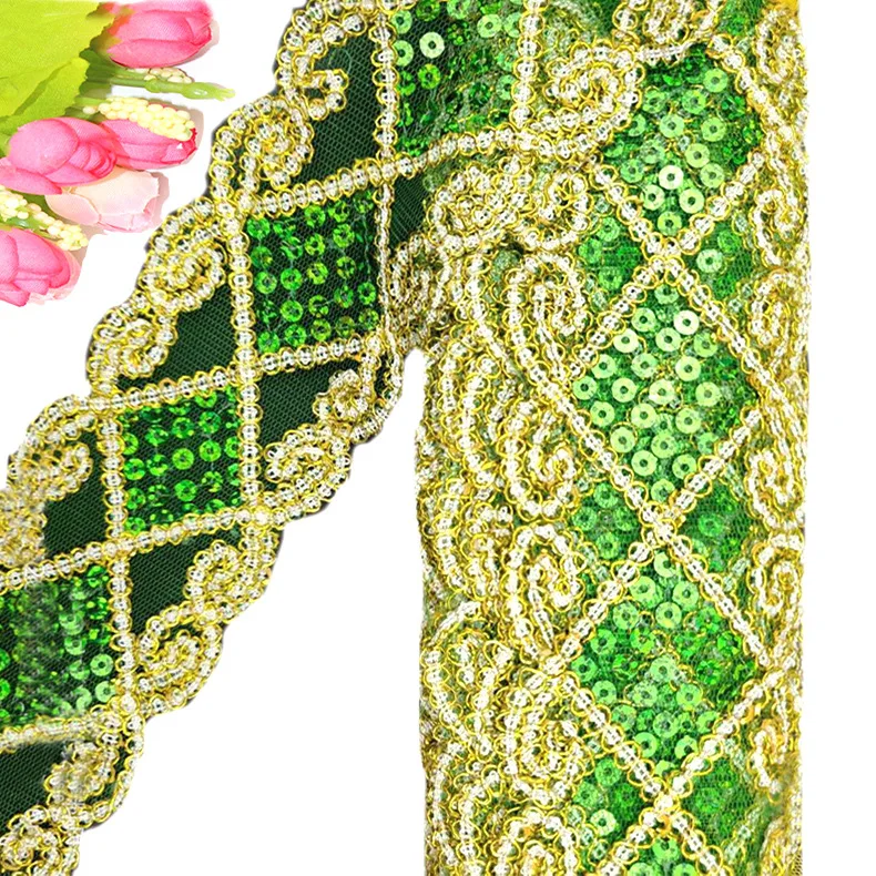 

50m Factory Wholesale Mesh Embroidery Lace Curtain Lace Wedding Dress Accessories Lace Gold Sequin Lace DIY Craft Decor 6cm