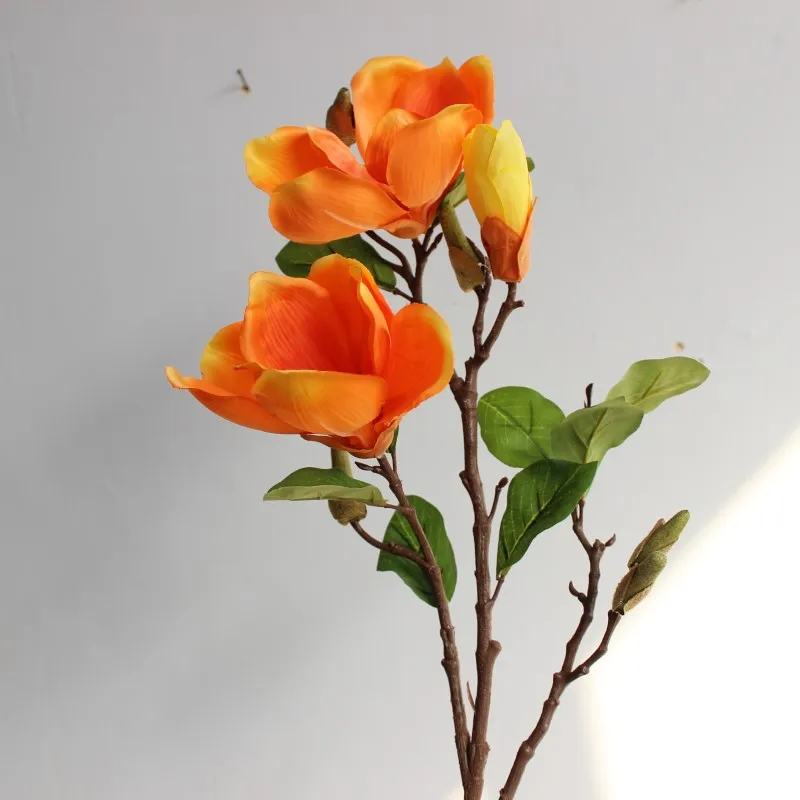 orange 1 шт., длинная искусственная Магнолия, цветы, Шелковый цветок, Орхидея, имитация цветов, Свадебная вечеринка, Декор, сделай сам, украшение для дома, подарки - Цвет: orange