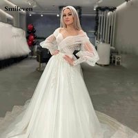 sexy lone puff sleeve wedding dress 2022 a line sweetheart bridal gowns appliqued lace vestido de noiva lorie wedding gowns