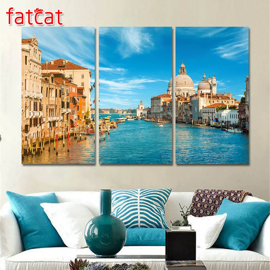 

FATCAT Венеция-город на воде пейзаж большой Триптих 5D Diy алмазная живопись полная мозаика Алмазная вышивка распродажа домашний декор AE2603