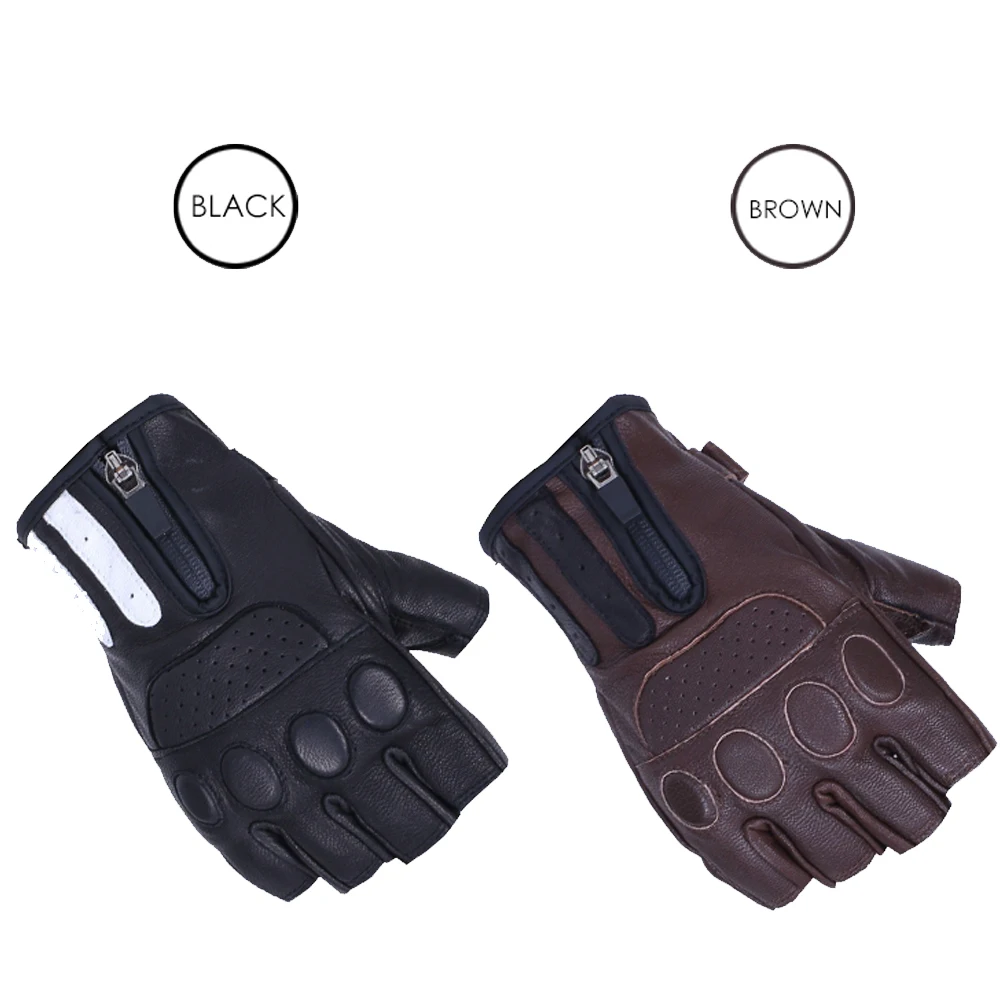 

Men's Retro Motorcycle Biker Leather Gloves Motorcycle Half Finger Leather Gloves for Summer