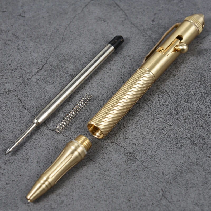 

New Retro Brass Signature Pen Pure Copper Bolt Tactical Pen With Tungsten Steel Head High Grade Gift Metal Machine Gun Pen