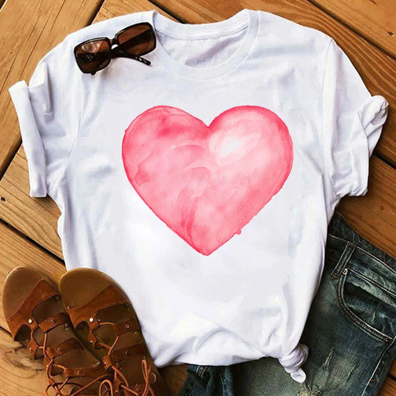 

WVIOCE Fashion Women T Shirt Red Heart Print T Shirt Female Harajuku Tee Shirts Love T-shirt Ladies Cute Graphic Tops 26775