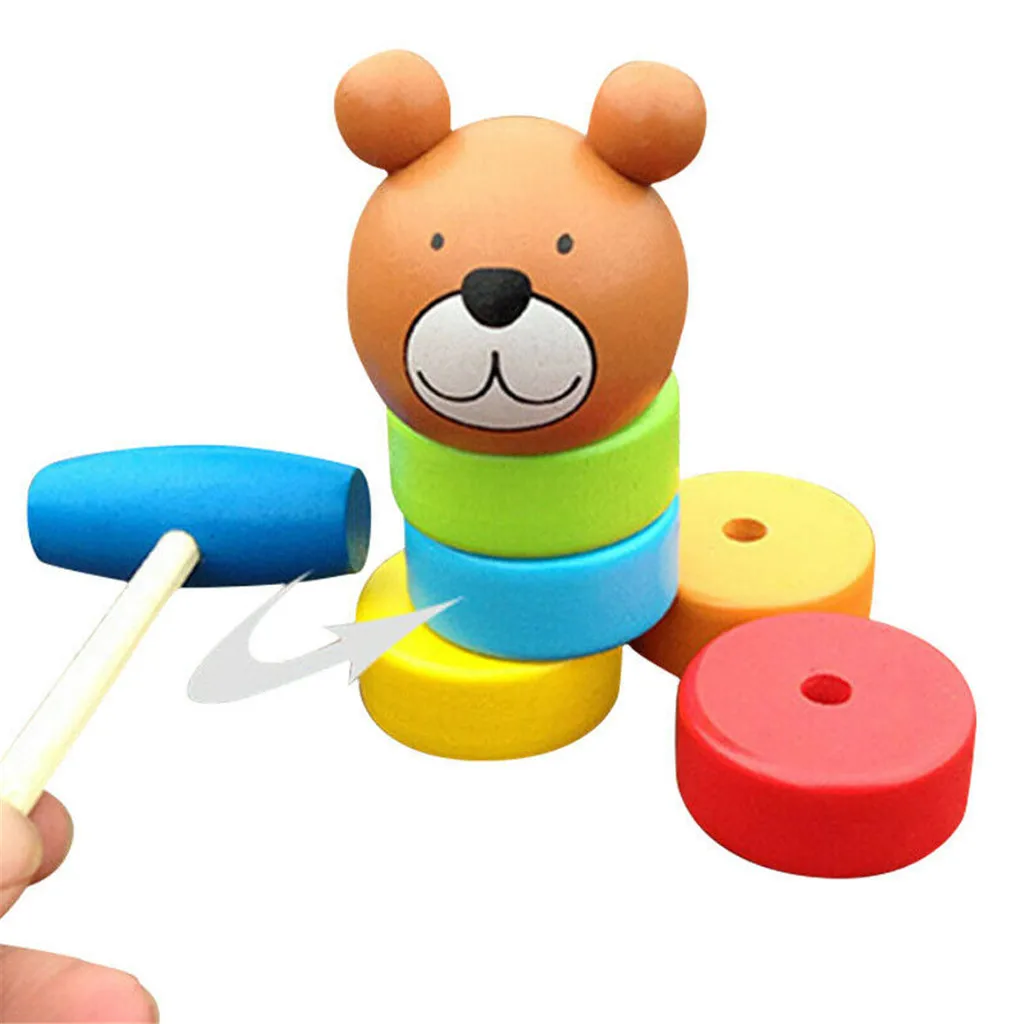 2 в 1 деревянная детская игрушка Радужный цвет медведь ворсовая башня аксессуары