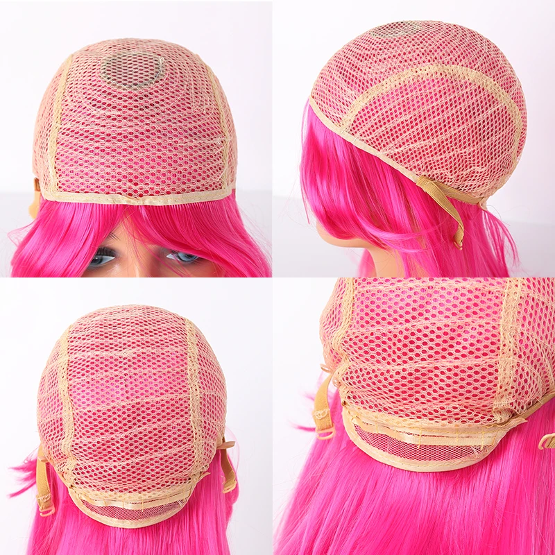 

DMFLOWER-Pink Hair Synthetic Wig Wind Volume Soft High Temperature Resistance Silk Long Straight Hair Big Wave Cosplay