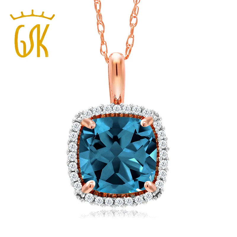 GemStoneKing 2 05 Ctw 10K розовое золото натуральный Лондон Голубой топаз и белый бриллиант