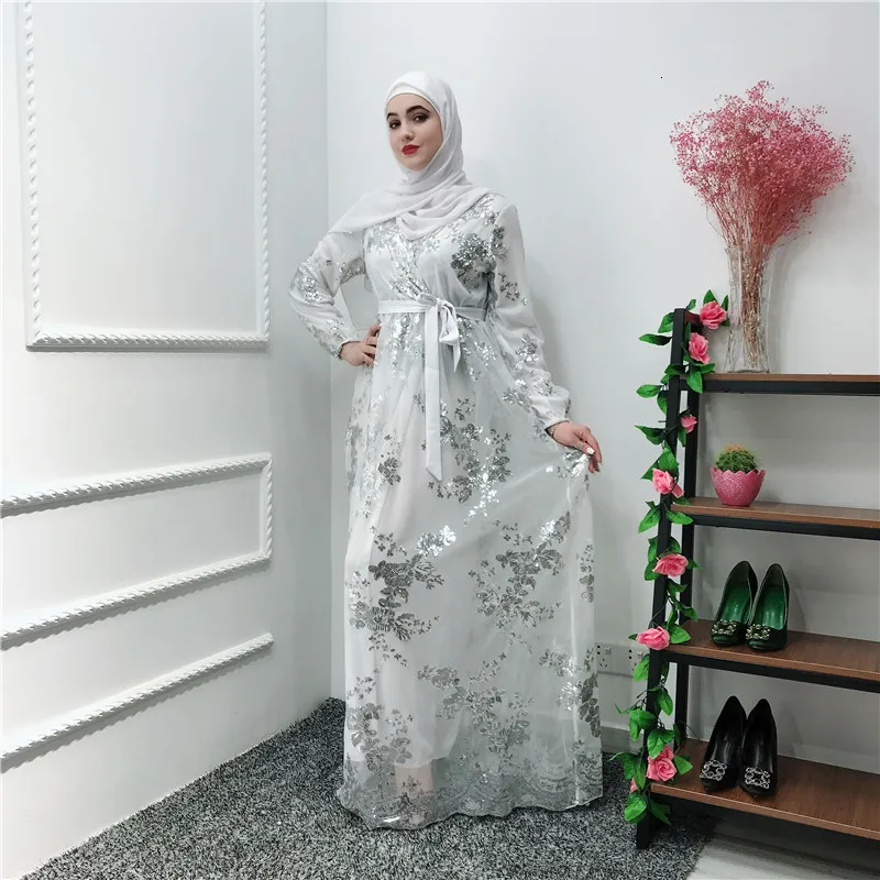 Роскошное мусульманское кружевное платье с вышивкой Bronzing Abaya кардиган KimonoLong
