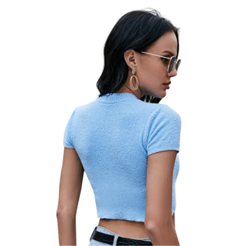 

Summer Women T-shirts Knitting Crop Tops Women Short Sleeve T-shirts Tops for Women Fashion Streetwear Outfits Tshirts Club Tees