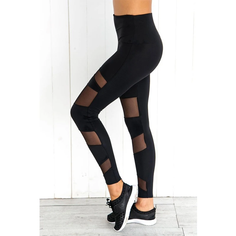 Черные Сетчатые лоскутные брюки карандаш с высокой эластичной талией леггинсы