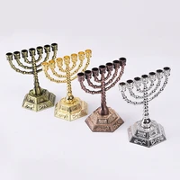 metal golden lampstands home furnishing alloy 7 head candlestick israeli jewish handic menorahs menorah jewish decoracion israel