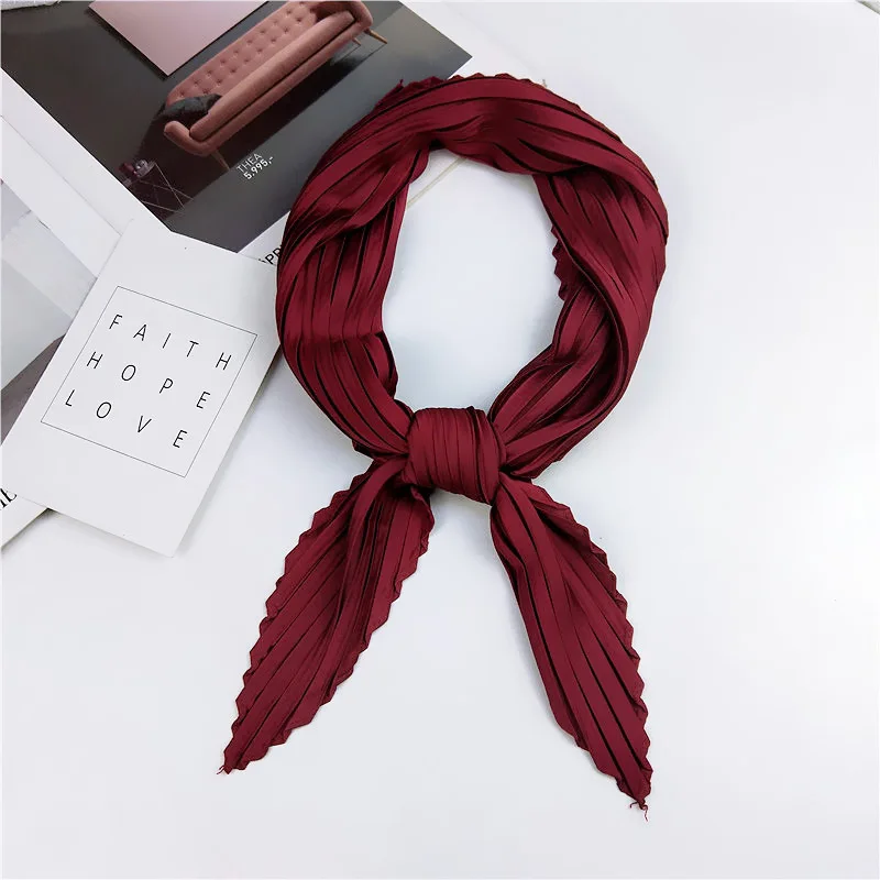 

FASHION Women's Small Silk Scarf Crinkle Hair Scarfs Ladies Pleated Twill Stretchy Scarves Foulard Neckerchief Luxury brand