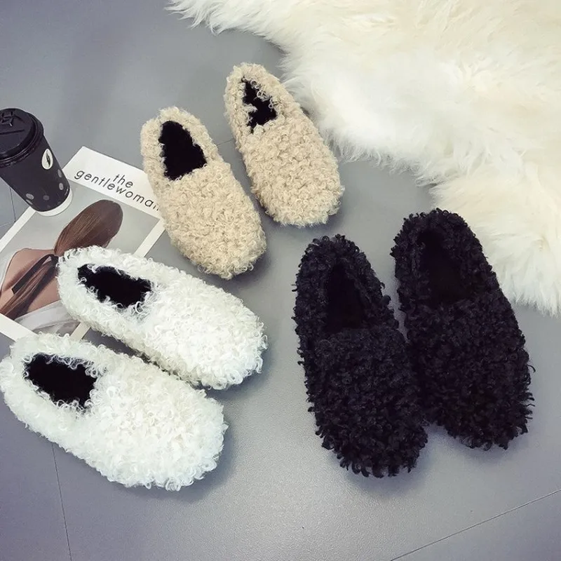 Туфли женские на плоской подошве пушистый хлопок плоская подошва повседневные