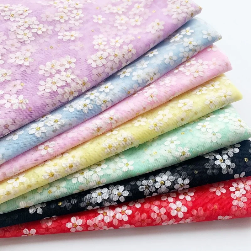 1meters/lot Cherry Blossom Mesh Fabric Flower Printed Tulle Girls Clothes Women Dress Material Wedding Party Sewing Supplies | Дом и сад