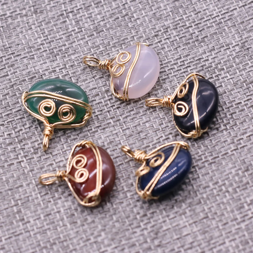 

Wholesale12PCS Natural Stone Agate Wrapped Copper Wire Oval Pendant Making DIY Necklace Bracelet Earring Jewelry Decoration Gift