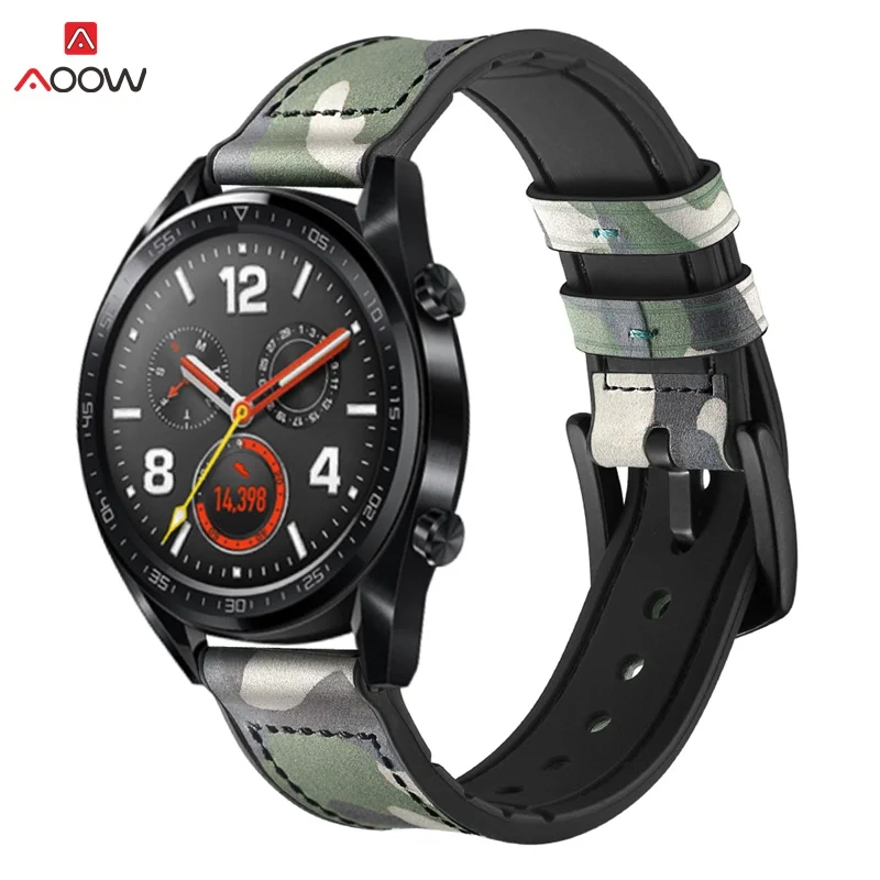 Ремешок из натуральной кожи для huawei Watch GT 46 мм Honor Magic Watch ремешок браслет камуфляжная черная Пряжка для samsung gear S3