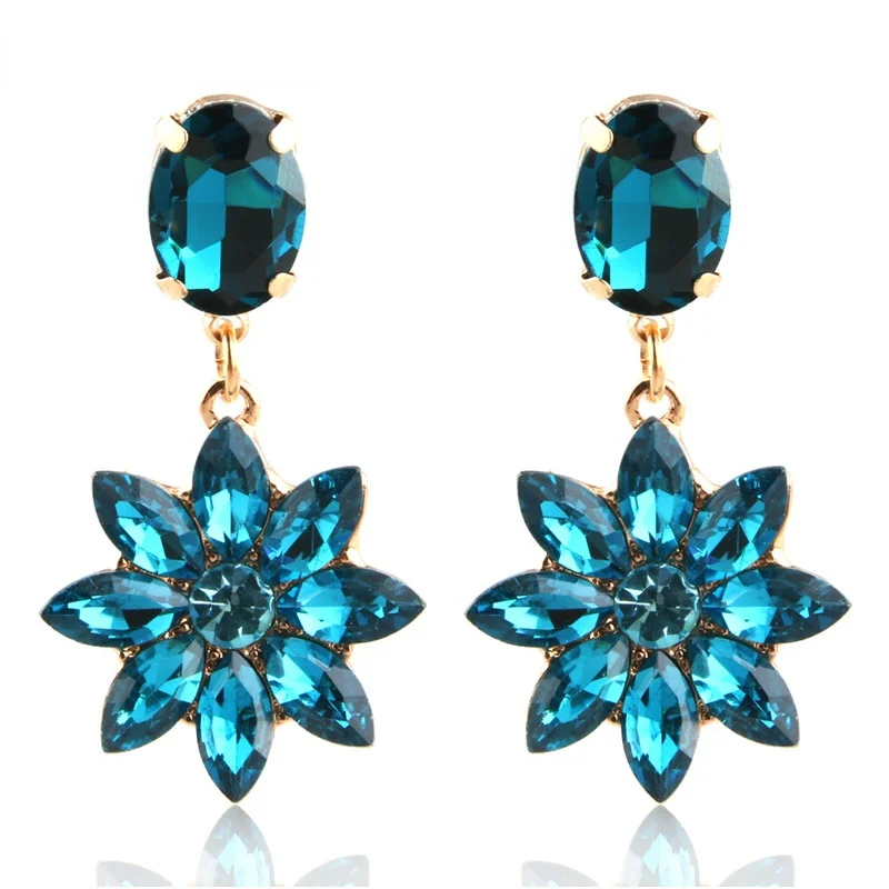 

Drop Rhinestone Earring for woman Crystal glass Earring Sun flower Dangle metal Large Brinco Ear Oorbellen