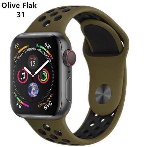 Спортивный ремешок для apple watch band 4 5 42 мм/38 мм iwatch band 44 мм/40 мм ремешок силиконовый браслет дышащий ремешок для часов серии 5 4 3 2 - Цвет ремешка: Olive Flak 31