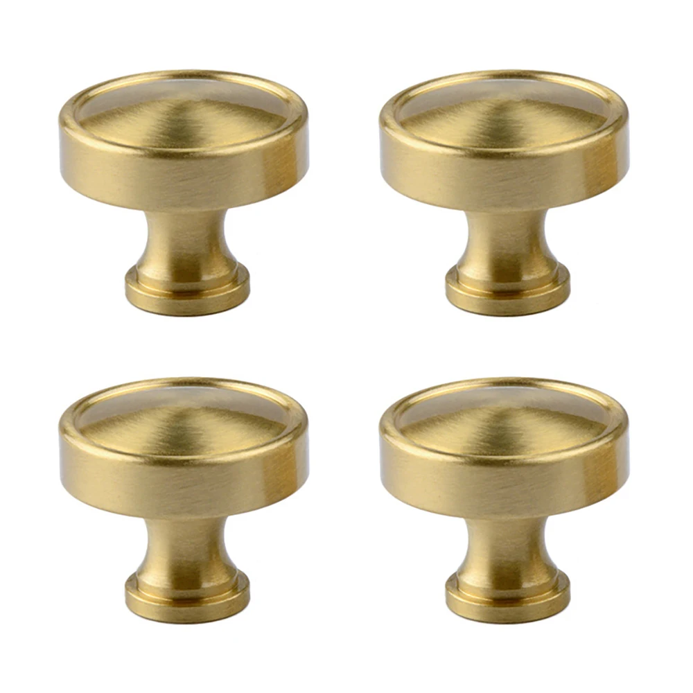 

Tiazza 4Pcs Mid-Century Modern Style Solid Pure Brass Single Hole Handle Pull Knob Cabinet Door Drawer Small Handle Gold Tone