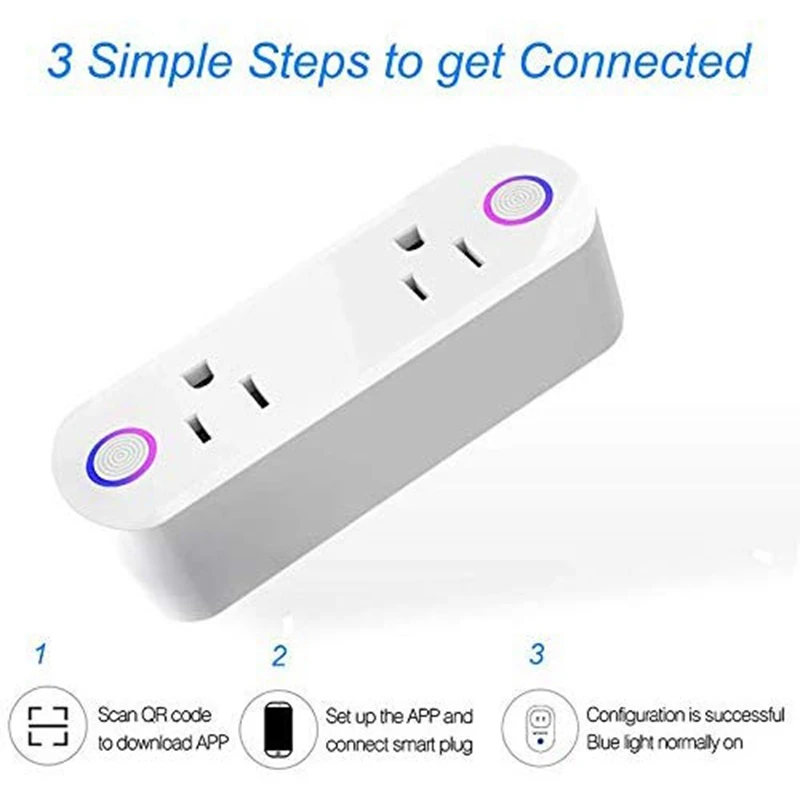 

2 Pack Smart Plug 15A Smart Dual Outlet Sockets with Energy Monitoring Hands-Free Voice Control for Alexa, IFTTT & Google Assist