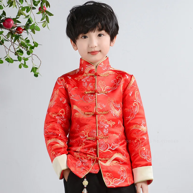 Зимний костюм для мальчиков с вышивкой дракона Тан платье девочек праздничные