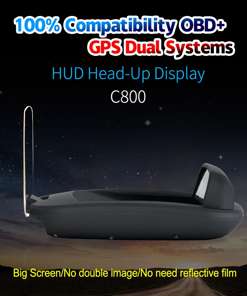 Head-Up Display OBD II GPS Speedometer Alarm Function Practical 2 In 1 HD C800 On-board Computer Speed Projector Car HUD