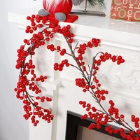 1 8m christmas red berry garland artificial red fruit rattan seven 7 prong head fruit bunch christmas decoration 2022 new year