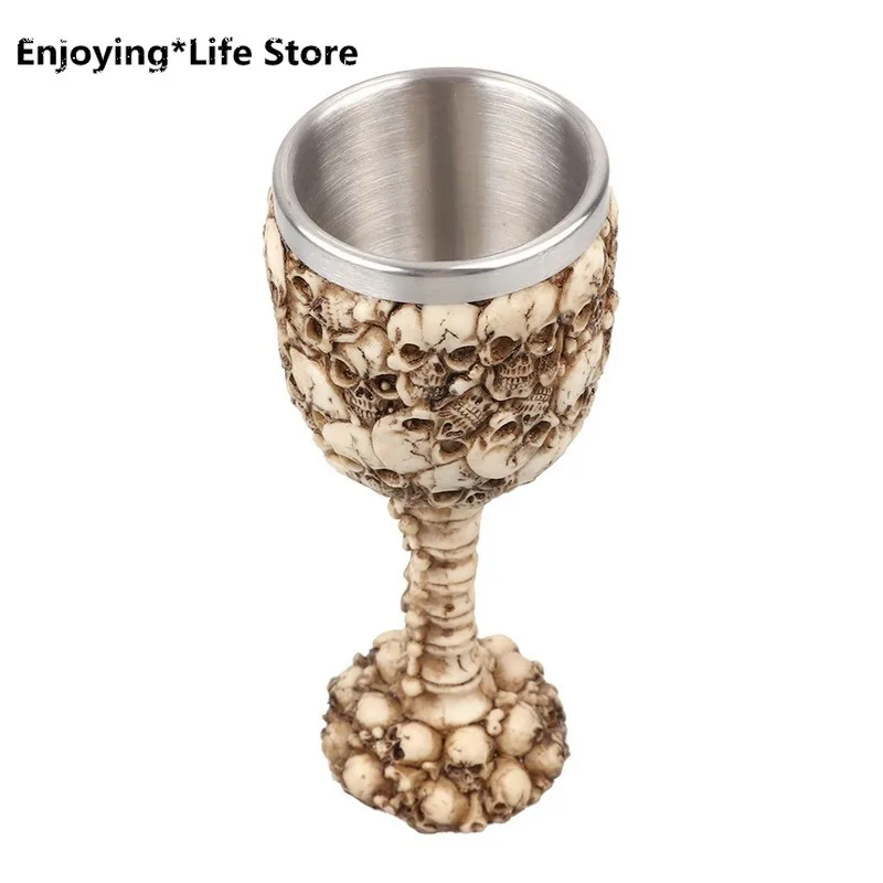 

Mug Resin Skull Goblet Wine Glass Stainless Steel Beer Mug Halloween Creative Bar Home Decoration Mug Coffee