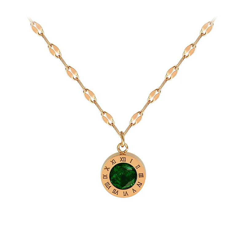 

Fashion Temperament Green Diamond Roman Numeral Titanium Steel Female Personality Clavicle Necklace Jewelry