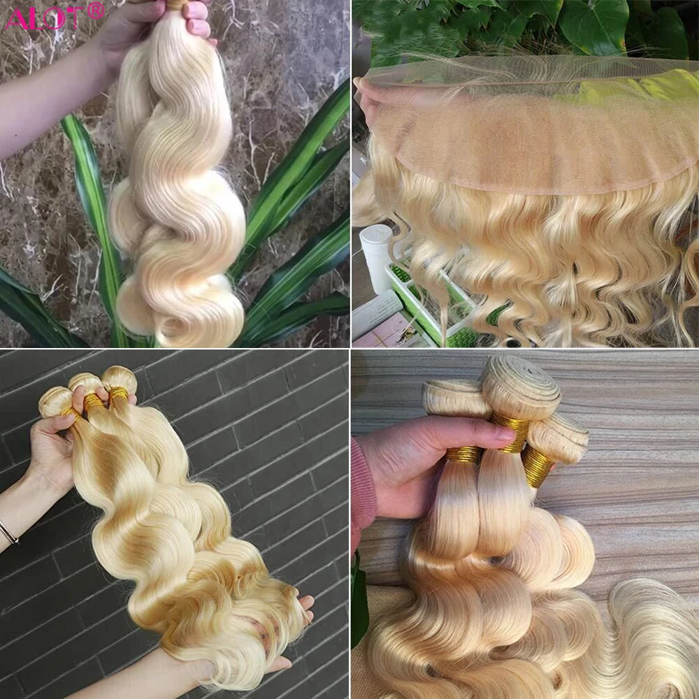 Body Wave 613 Bundles With Frontal Blonde Brazilian Human Hair Lace Closure 3 13x4 | Шиньоны и парики