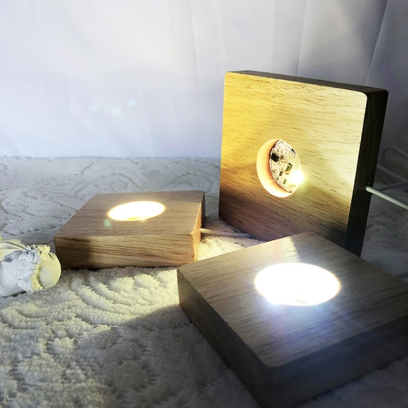 

X7AF Handmade Square Wood LED Light Base Night Lamp Base Stand for Resin Art Dispaly