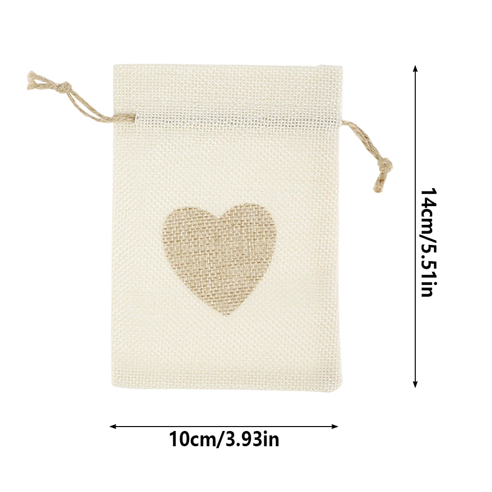 

20 Pcs Fashion Drawstring Burlap Bags Heart Printed Cotton Drawstring Small Sack-pure White + Beige Each Ten Christmas Gift Bags