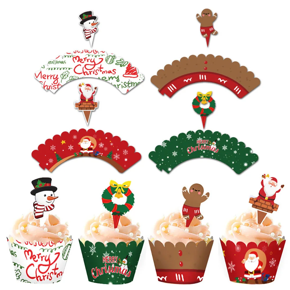 

Christmas Paper Cupcake Wrapper Santa Claus Christmas Tree Cake Topper Merry Christmas Xmas New Year Birthday Party Cake Decor