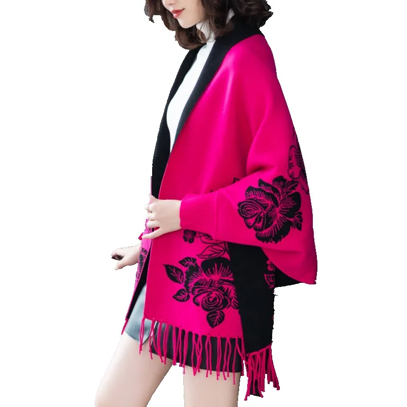 Женский Вязаный плащ в национальном стиле осень 2019 новинка Ретро стиль с принтом