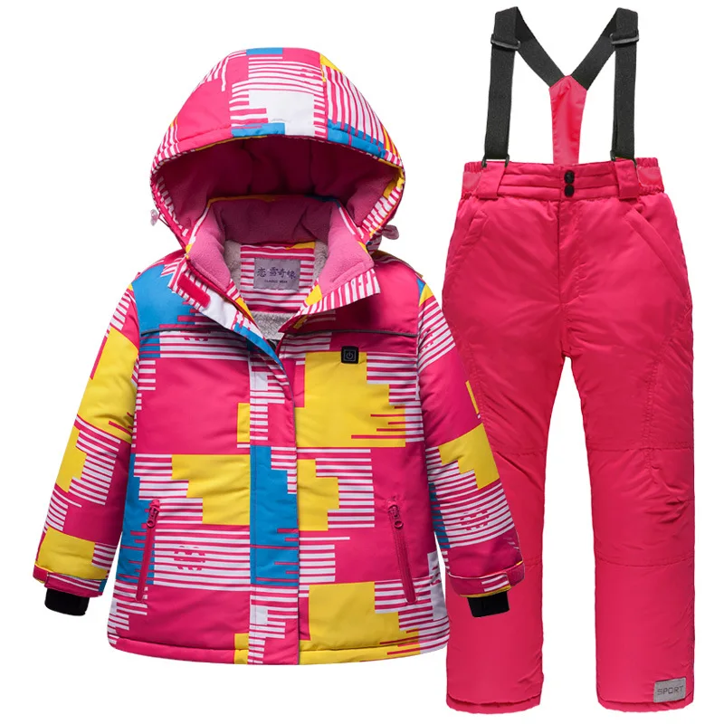 Kids Ski Suit Waterproof USB Charging Heating Jacket and Ski Pants Children’s Outdoor Snow Suit Winter Thicken Snowboard Clothes