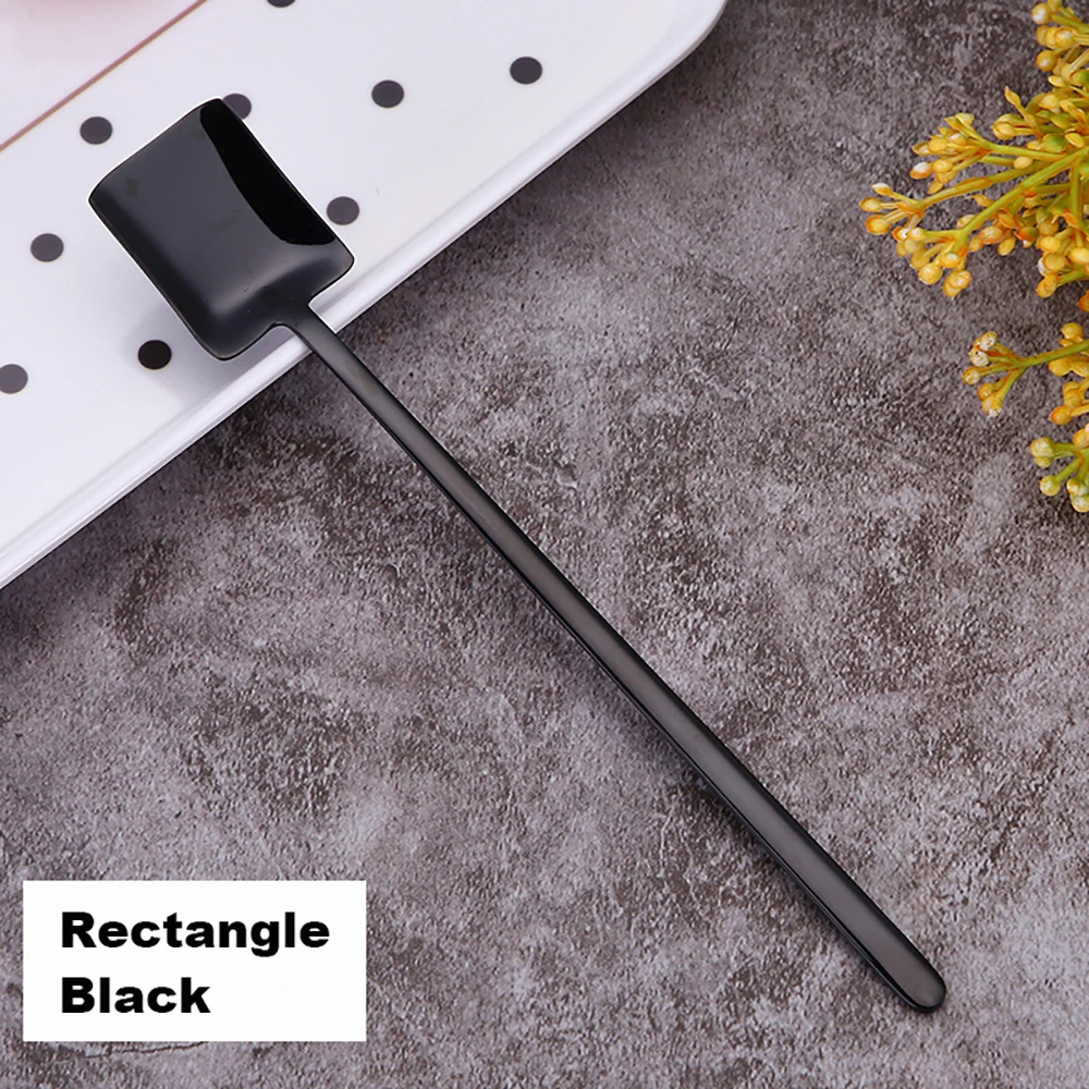 Rectangle Black 304 Нержавеющая сталь Кофе ложка творческий покрытие льда ложка c длинной ручкой Чай ложки Кухня инструменты горячего питья столовые красочные - Цвет: Rectangle Black