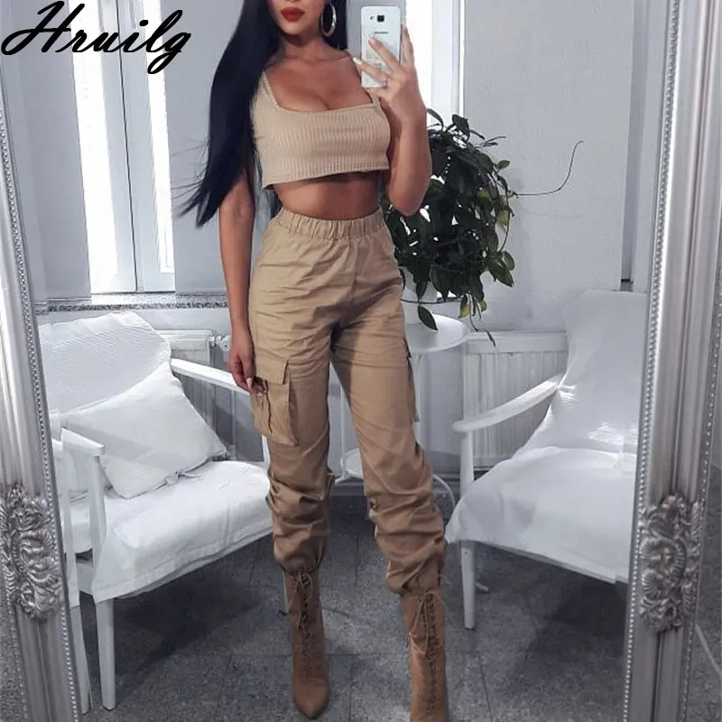 

Solid Color Womens Sweatpants Pockets High Waist Fashion Casual Joggers Women Outwear Streetwear Elastic Waist Trousers Women