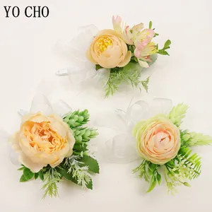 YO CHO, искусственные розы из шелка, свадебные корсажи и броши, бутоньерка для жениха, Петельчатая, женская, свадебная, бутоньерка, браслет, цветы