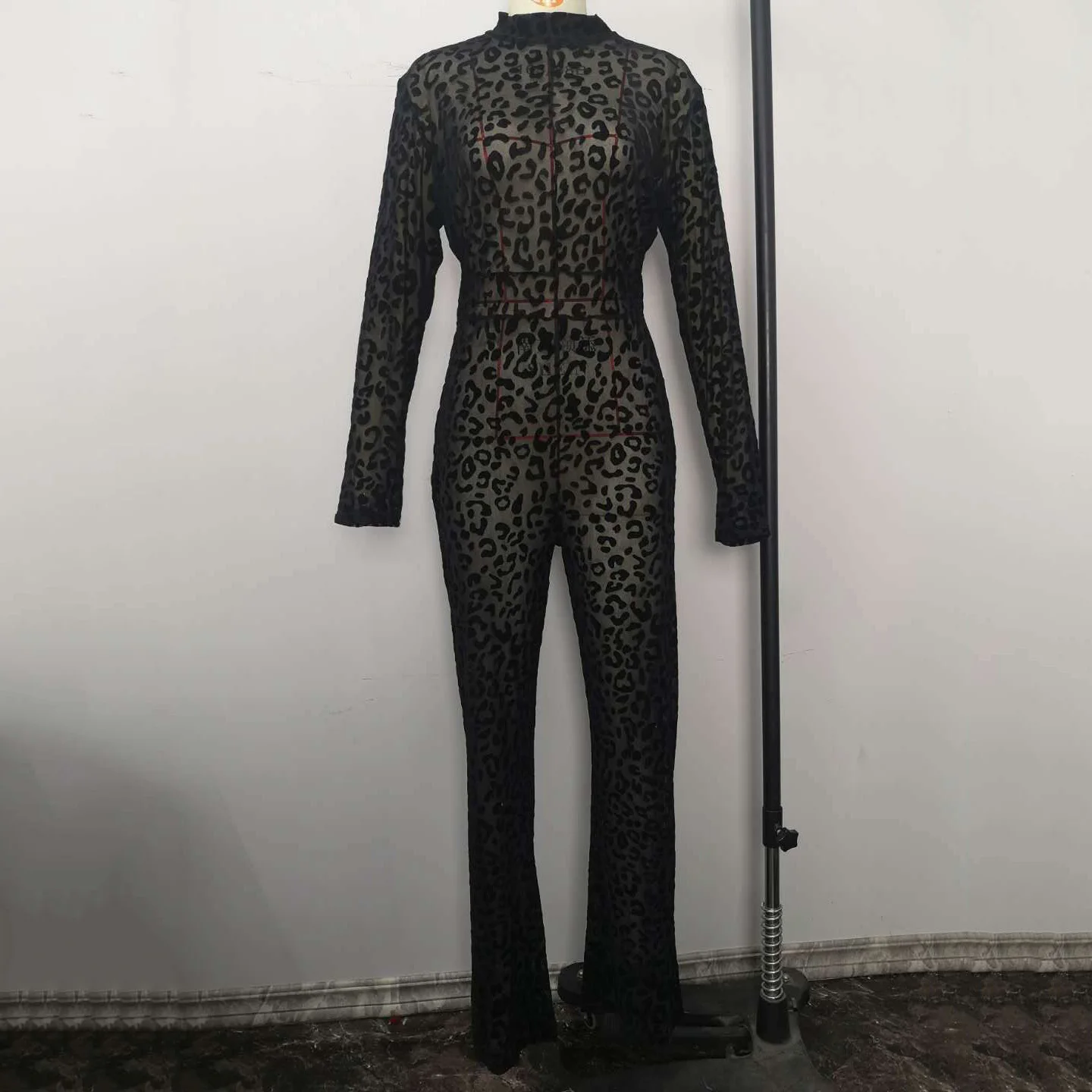 Black Womens Jumpsuits Long Pants Sexy See Through Long Sleeve Sheath Sexy Evening Night Party Club Wear Rompers And Jumpsuit