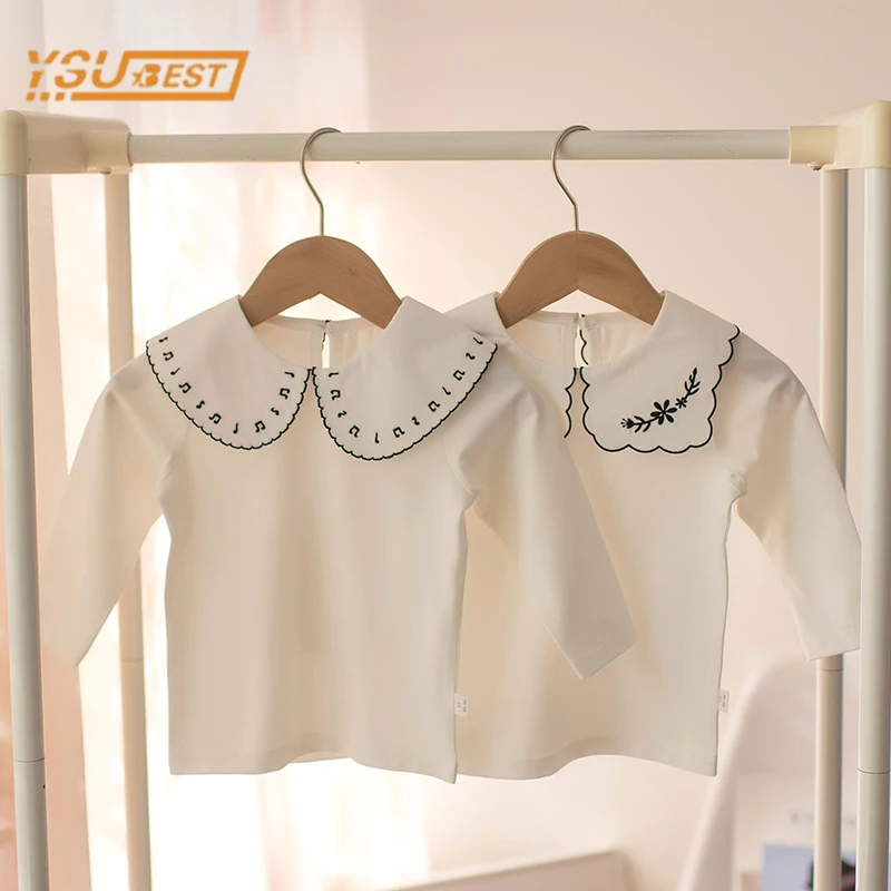 

Baby Girl T-shirt Kids Girl Long Sleeve Embroider T-shirt Infant 1-5Yrs Spring Baby Girl Pure Color Newborn T-shirt Clothes
