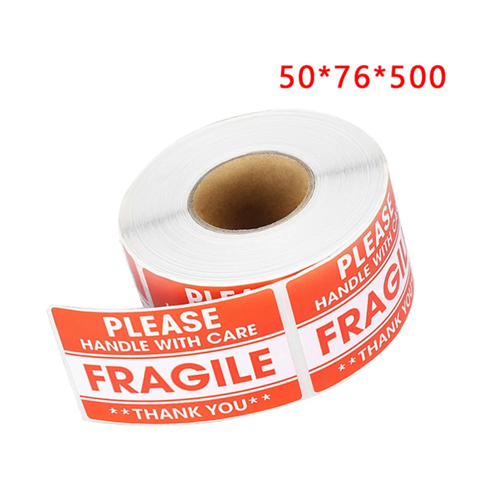 

500 Pcs/Roll 2x3 Inch Fragile Warning Stickers Adhesive Backside Sign HANDLE WITH CARE Safe Transportation Sticker Clear Large