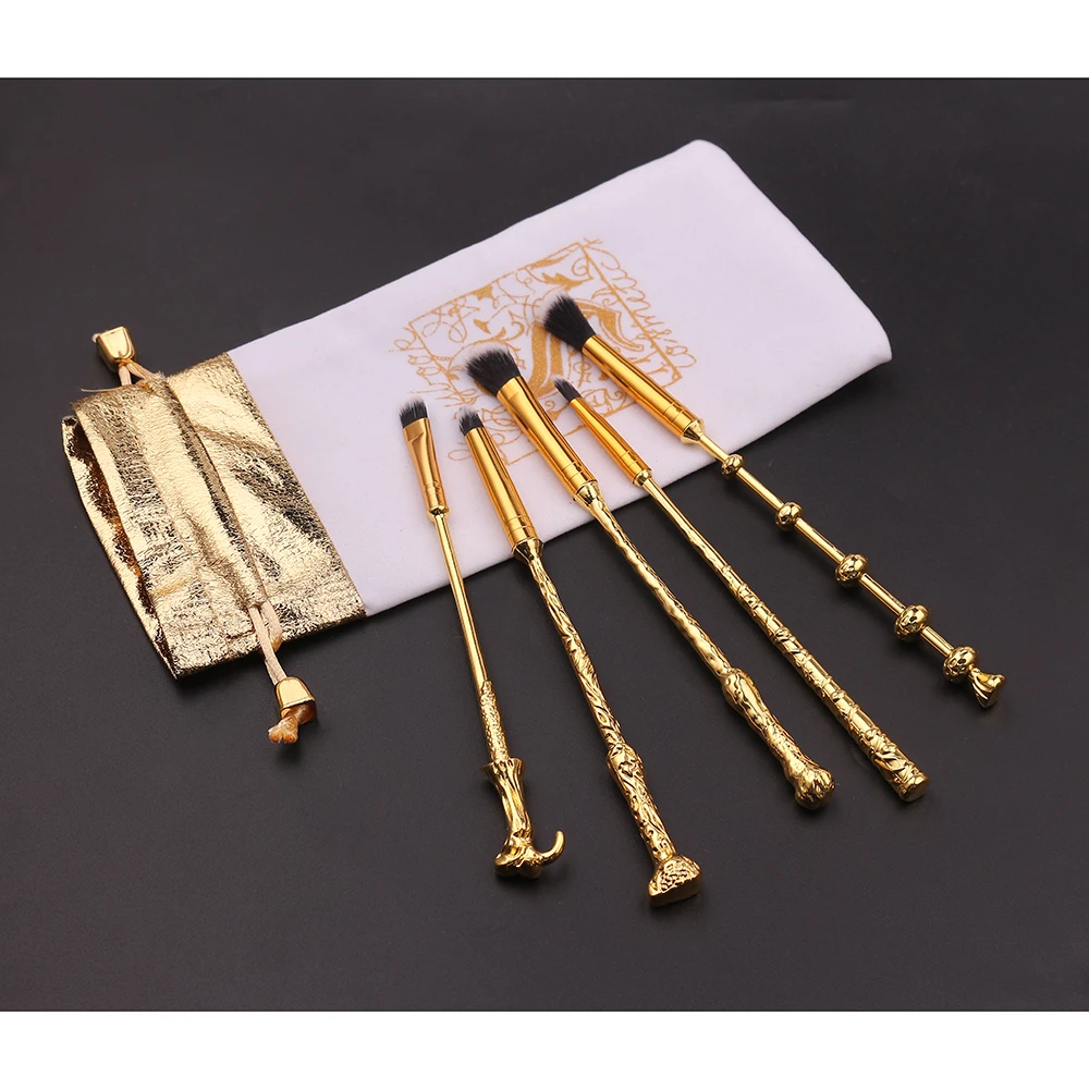 gold 5pcs 8 видов стилей, вдохновленный фильмом, Профессиональный набор кистей для макияжа Гарри, волшебная палочка, тени для век, кисть для декоративной косметики, набор кистей для макияжа - Handle Color: gold 5pcs