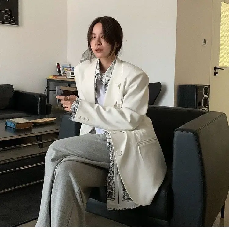 

Black Suit Jacket Women 2021 Spring New Korean Loose Mid-length Casual Blazer