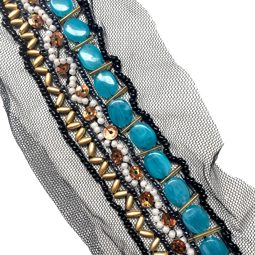 1 шт. цветной тяжелый бисер Rhainstone кружевной воротник вышитый тканевый кружевные