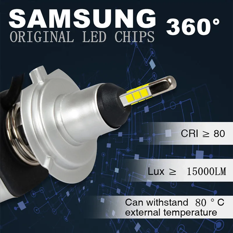 С чипами SAMSUNG 9006 HB4 светодиодные лампы H1 H11 H4 H7 Led 9005 HB3 D1S D2S D3S D4S 6500K Автомобильные