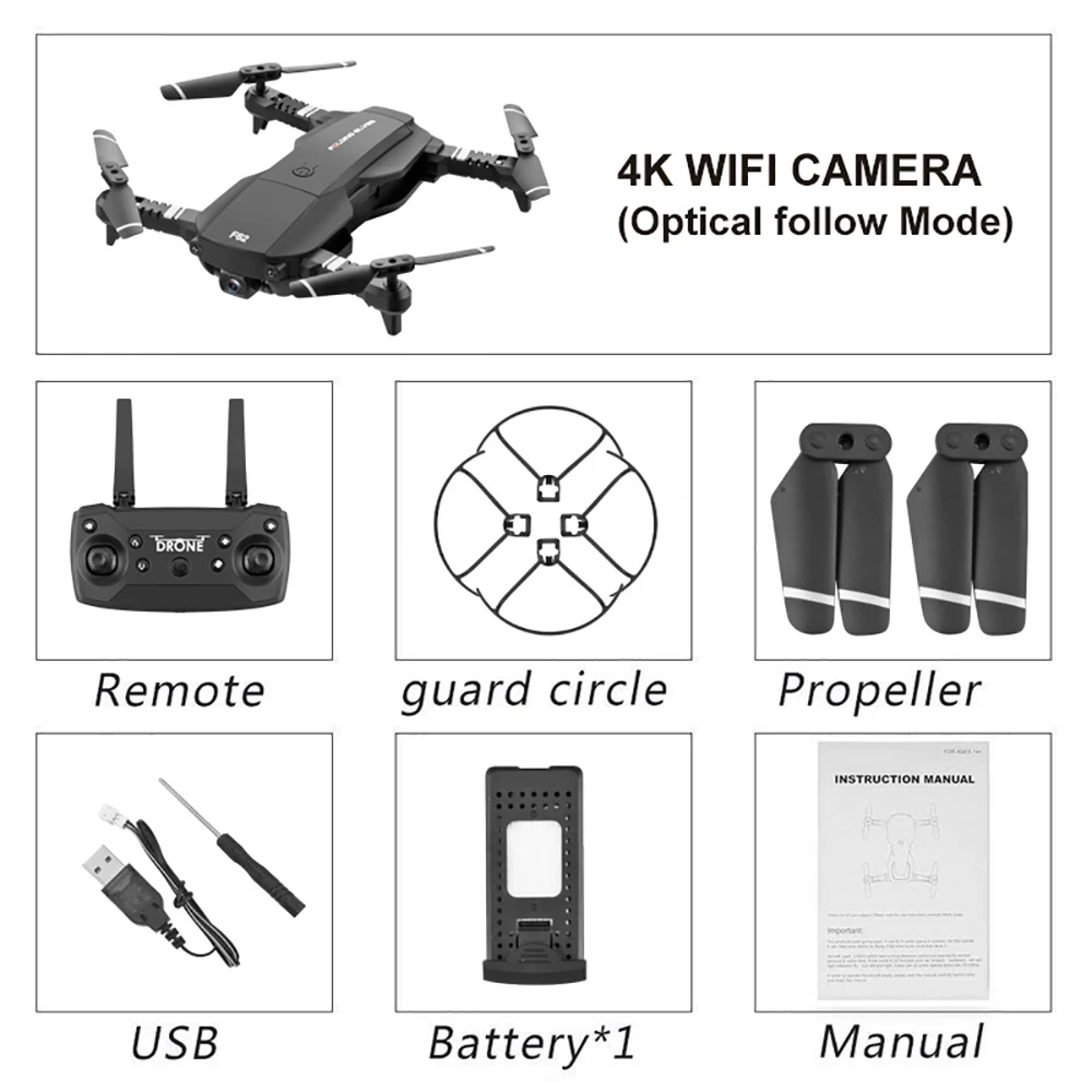 Black 4K F62 мини Дрон 4K Wifi HD широкоугольная камера RC Дрон оптический поток управление жестом следование Квадрокоптер для детей игрушки - Цвет: Black 4K