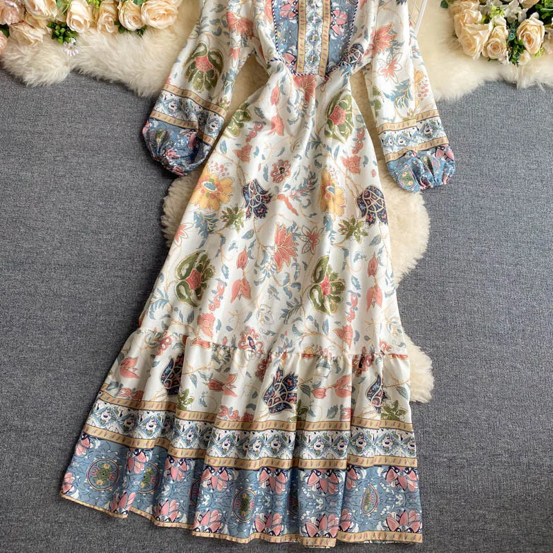 Ретро Суд Стиль печатных платье-баллон Рукавами туника платье с короткими