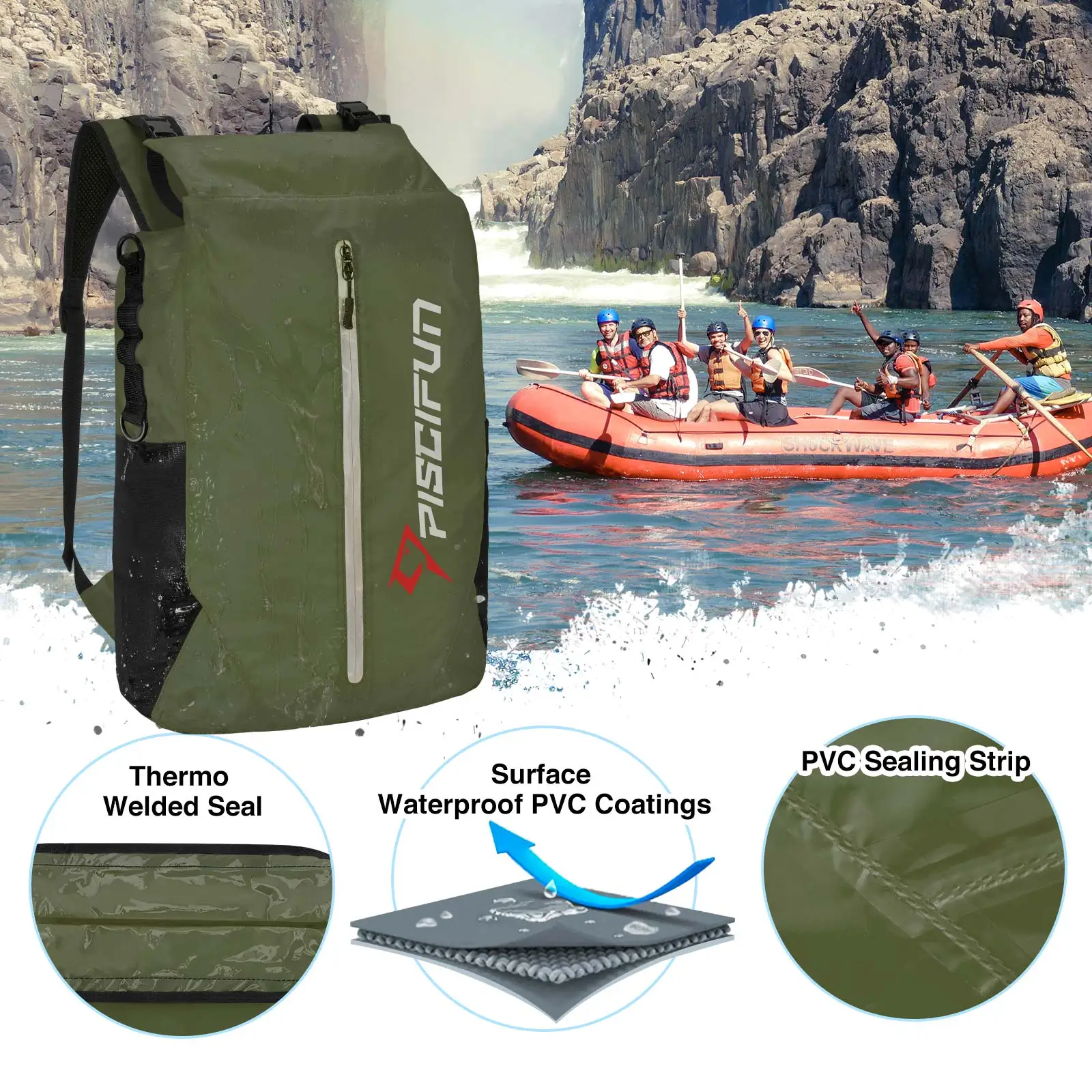 Piscifun LT Dry Bag Lightweight Waterproof with Waist Pouch and Phone Case Fishing Kayaking Boating Swimming Camping |