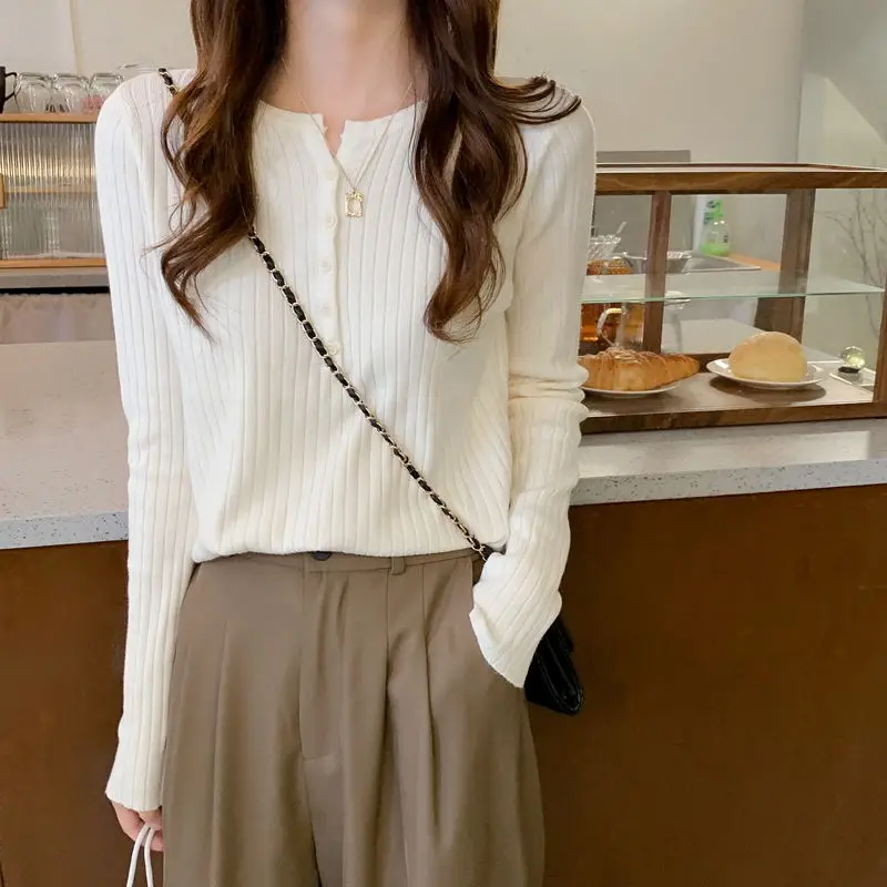 

Fashion Spring Women Casual Slim Sexy O-neck Knitting Shirt Autumn Solid Color Long Sleeve Thin Crop Tops Sweater Shirt Female