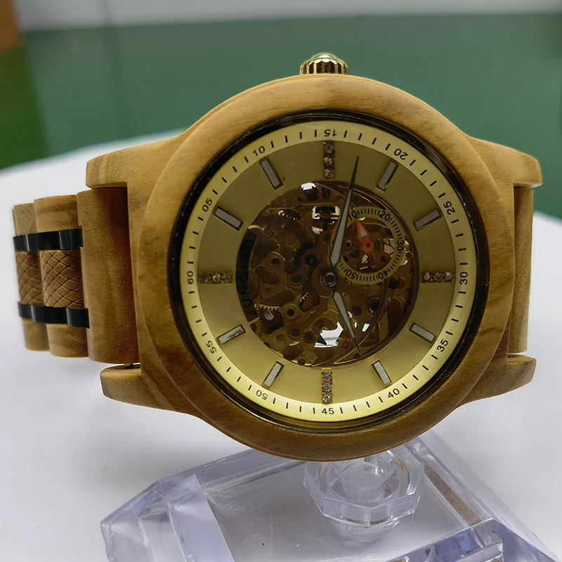 Enlarge 2023 Elegant Wooden Mens Watches Sport Top Brand Luxury Metal Wristwatch Waterproof Date Display relogio masculino PT-01