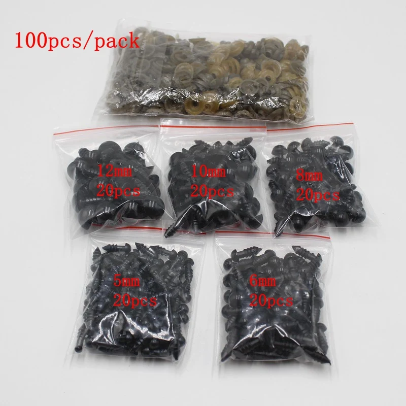 

100pcs 5-12mm Black Plastic Craft Safety Eyes for Teddy Bear Soft Toy Animal Doll Handmade Dolls DIY Accessories